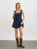 Casual Sleeveless Square Neck Lace Trim Solid Color A-line Mini Dress