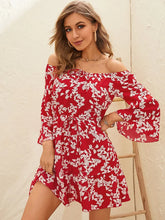 Floral Print Off The Shoulder Sleeves Mini Dress