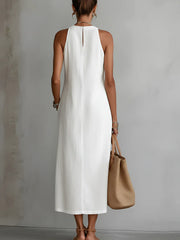 Women's Relaxed Embroidered Mandarin Collar Midi Dress