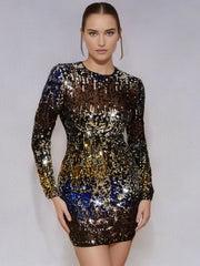 Vintage Sequin Birthday Party Slight Stretch Bodycon Mini Dress