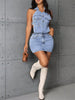 Casual Halter Neck Sleeveless Half Button Club Backless Bodycon Mini Dress
