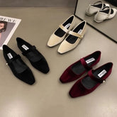 Elegant Pearl Buckle Velour Mary Jane Shoes