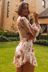 Make Memories Balloon Sleeve Molded Bust Dress Vintage Floral Beige