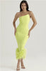 Elegant Strapless Sleeveless Spaghetti Strap Feather Backless Bodycon Midi Dress