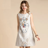 Vintage Runway Floral Jacquard Beading Mini Dress