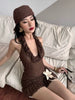 Elegant Halter Dark Lines Skinny Three-Dimensional Flowers Bodycon Mini Dress