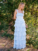 Elegant Sling Square Neck Ruffles Backless Patchwork Folds Printed Maxi Dress
