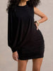Elegant Pleated O-Neck Asymmetric Single Sleeve One-Shoulder Body-Shaping Mini Dresses