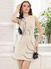 Elegant Flower Decorative Dress O-neck Sleeveless Bodycon Mini Dresses