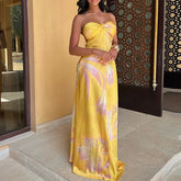 Bohemian Printed Halter Satin Hollow Off Shoulder Sleeveless Slim Party Long Dresses