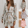 Casual Chiffon Flower Printed Long Sleeve Short Skirt Mini Dress