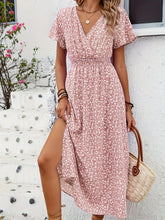 Women's Floral Printed Butterfly Sleeve Thigh-High Slit Dress