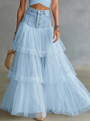 Women's Stylish Casual Spliced Mesh Denim Skirt