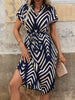 Casual V-neck Short Sleeved Stripe Belt A-LINE Comfortable Mini Dress