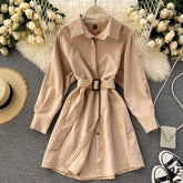 Casual Blouse Turn-down Collar Long Sleeve Short A-line Streetwear Dress