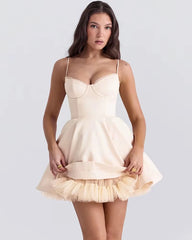 Elegant A-Line Mesh Lining Backless Princess Mini Dress
