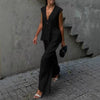 Casual Sleeveless Single Breasted Vests Wide Leg Pants Suit Office Lady Two Piece Sets