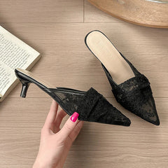 French Mesh Breathable Closed Toe Half Slippers for Outdoor Wear with Skirt Sandals Low Heel