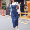 Casual Knitted Single Breasted Denim Regular Fit Midi Jumpsuit