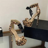 Leopard Print Hollow Out Lace-up Zipper Sandals Super Stiletto High Heel
