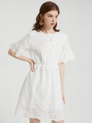 Floral Lace Embroidery Hollow Short Sleeve Casual Dress