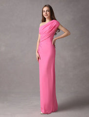 One Shoulder Chiffon Floor Length Bridesmaid Dress