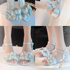Sweet Pink Sandals Lace Elegant Bow Lolita Cute High Heel