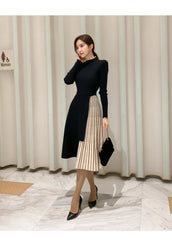 Elegant Lace-Up Waist Mid-Length Knitted large Skirt Sweater Dress