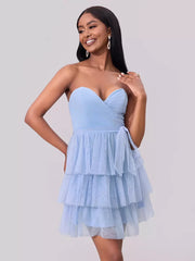 Elegant Sweetheart Neckline Tiered Ruffle Mini Party Dress