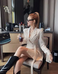 Elegant One-piece Office Lady Sashes Design Long Sleeve Mini Party Blazer Dress