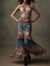 High-waisted vintage print dress