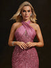 Casual V-Neck Off The Shoulder Chiffon Cross Strap Sequined Fishtail High Slit Maxi Dresses