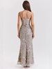 Elegant Beaded Sequin Backless Sleeveless Evening Gown