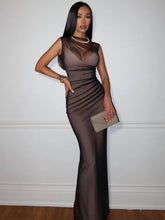 Causal Solid Sheer O-Neck Sheath Sleeveless Slim Fit Smock Regular Streetwear Maxi Dresses