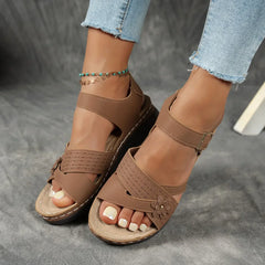 Retro Flower Plarform Sandals Plus Size Ankle Buckle Wedge Sandles Comfort Non Slip Orthopedic Sandalias Mujer