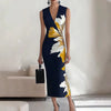 Elegant Boho Office Lady Elegant V-Neck Floral Print Slim Midi Dress