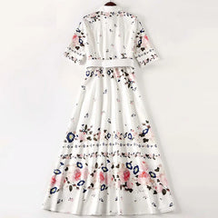 Elegant Flower Print Single-Breasted Maxi Dress