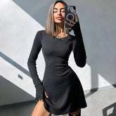 Vintage Long Sleeve Bandage A-Line Slight Stretch Mini Dress