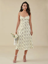 Floral Print Slit Backless Strap Midi Dress