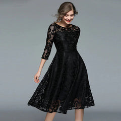 Printing lace plus size office lady party dress