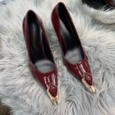 Designer Ladies' Elegant Retro Pointed-toe Shallow Mouth Gemstone High-heeled Metal Patent Leather One-strap Heel