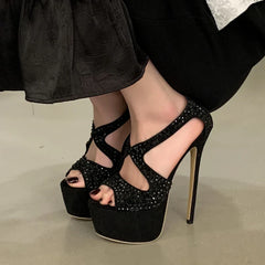 CRYSTAL Diamond Peep Toe Sandals Stiletto High Heel