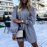 Elegant V-Neck Striped A-line party holiday casual dress