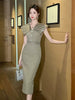 Sweet Lapel Turn-Down Collar Sleeveless Slim Pencil Blazer Midi Dress