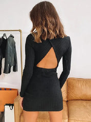 Backless Long Sleeves Ultra Mini Dress