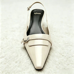 Novelty Belt Buckle Embroidered Slingback Heel