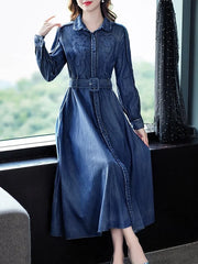 Long Full Sleeve Embroidery Dress With Belt