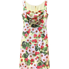 Elegant Square Collar Flower Print Runway Mini Dress