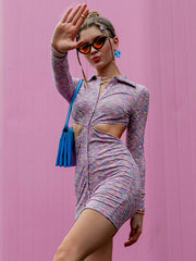 Bodycon Dresses Printed Buttons Stretch Casual Pencil Dress