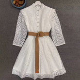 Runway Designer Solid Mesh Embroidery Bohemian Mini Dress